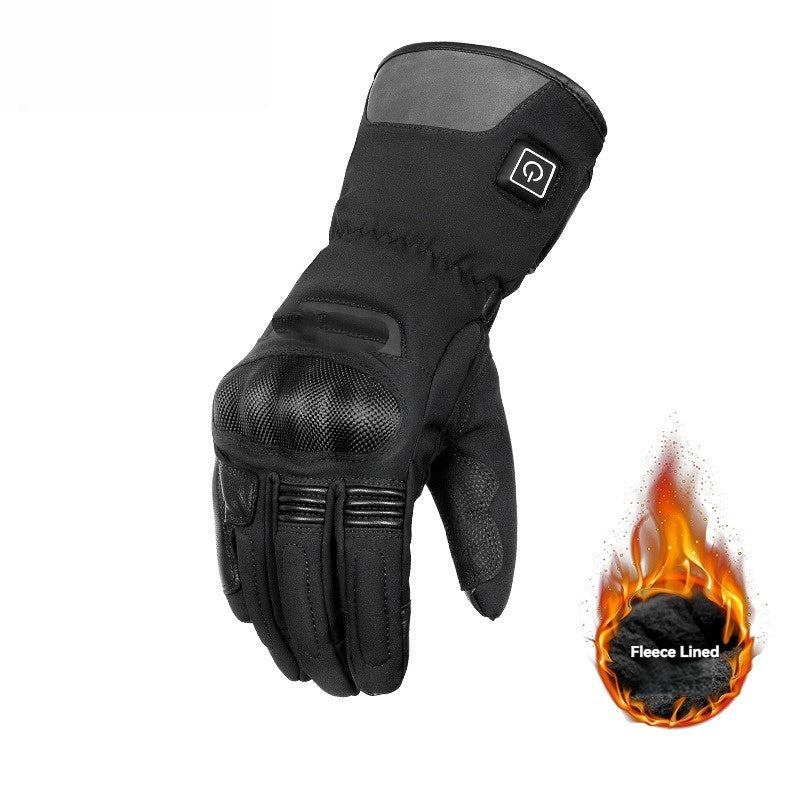 Heated Genuine Leather Motorcycle Gloves with Hard Protective Cover - G26
