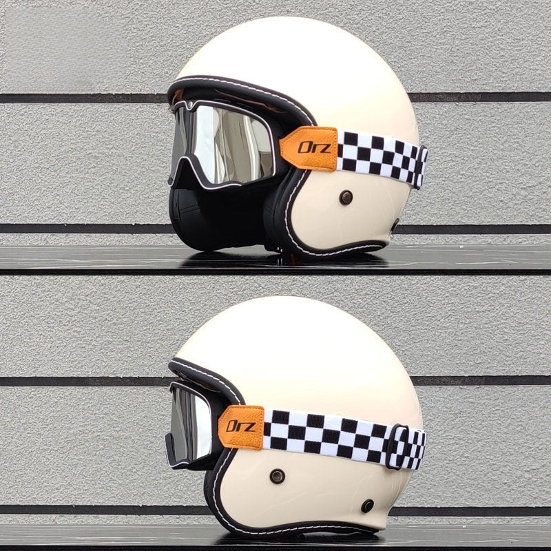 Retro-style open-face motorcycle helmet with built-in visor-I22