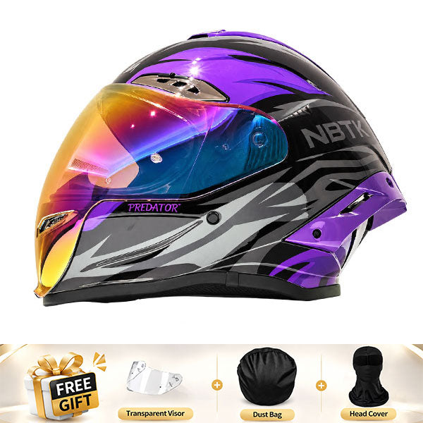 Cool full-face motorcycle helmet, featuring a rear spoiler and an extended visor-I308