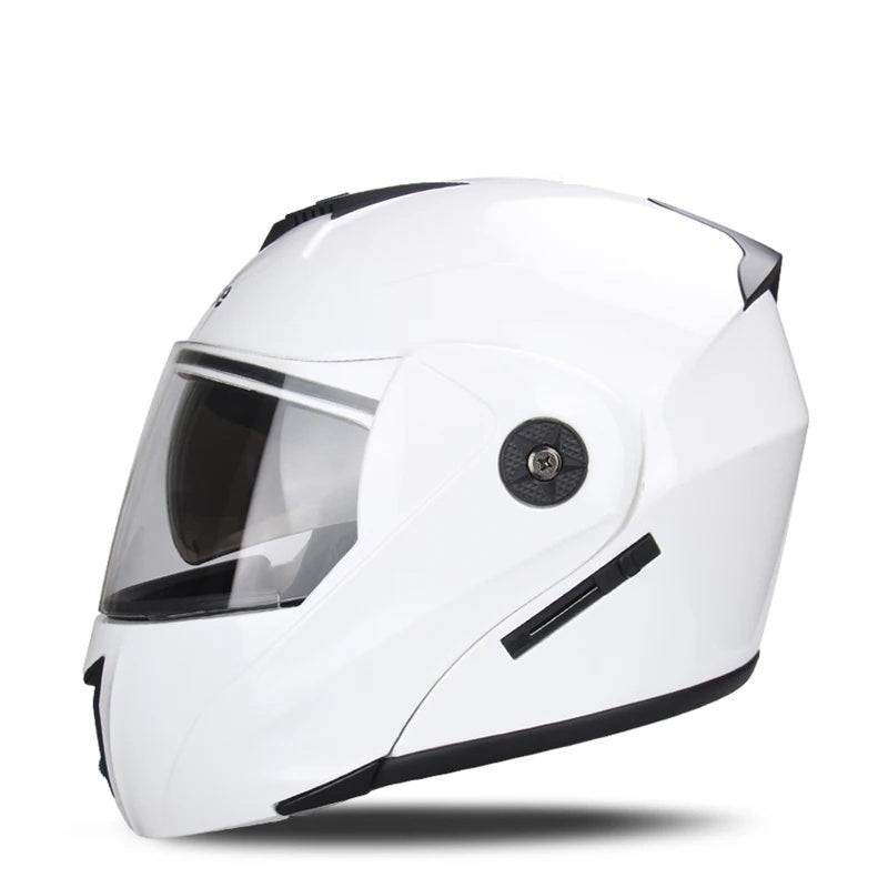 Motorcycle flip-up helmet with lightweight dual-lens design-I145