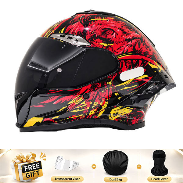 Cool full-face motorcycle helmet, featuring a rear spoiler and an extended visor-I308