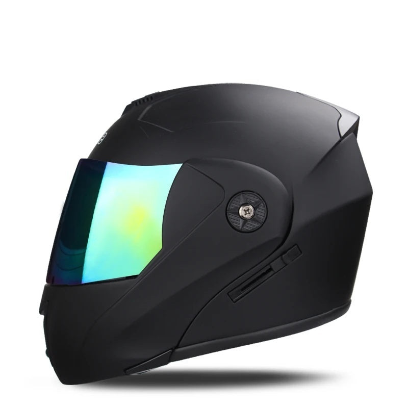 Motorcycle flip-up helmet with lightweight dual-lens design-I145