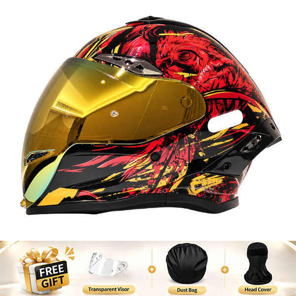 Cool full-face motorcycle helmet, featuring a rear spoiler and an extended visor-I308