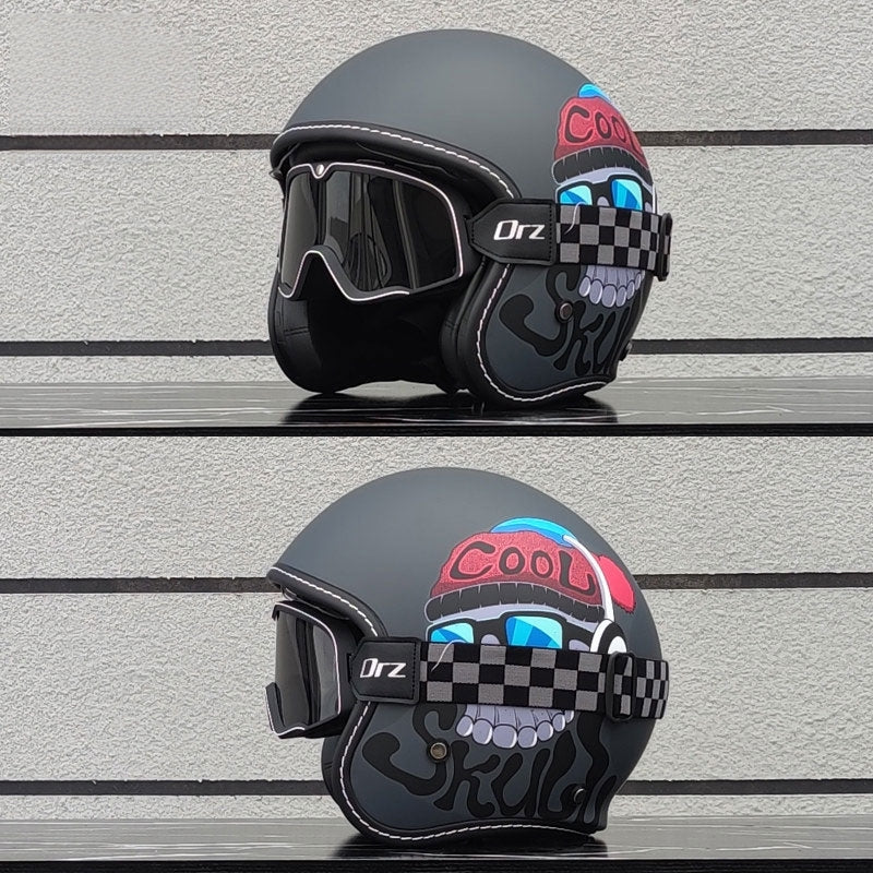 Retro-style open-face motorcycle helmet with built-in visor-I22