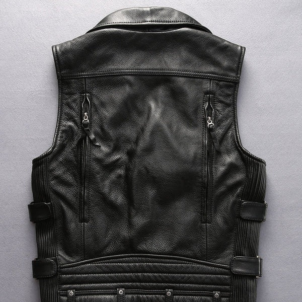 Thickened cowhide lapel vest-A31