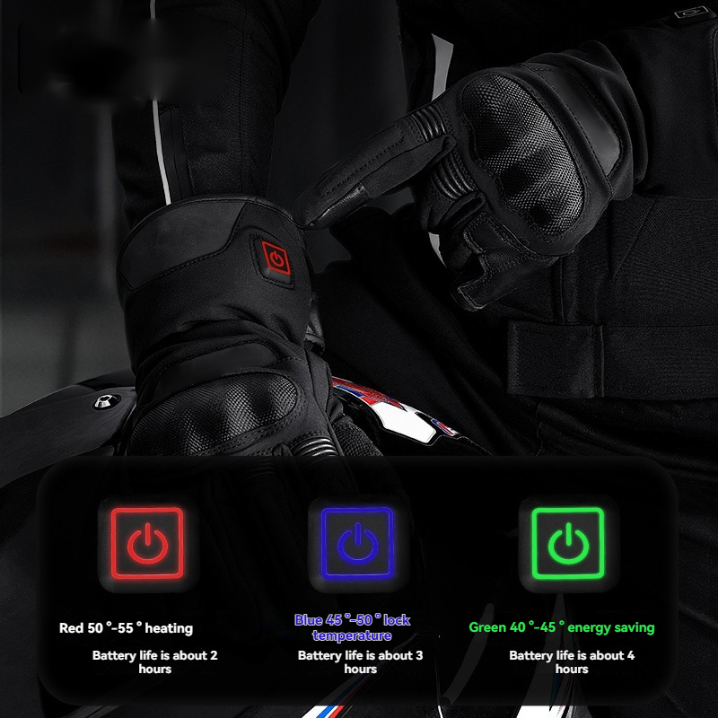 Heated Genuine Leather Motorcycle Gloves with Hard Protective Cover - G26