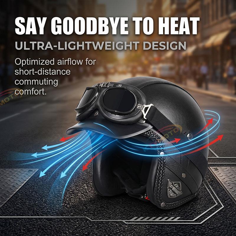 Matte Leather Retro Motorcycle Half Helmet-I19