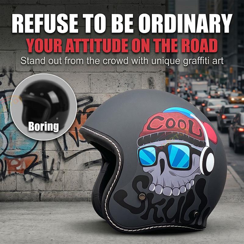 Retro-style open-face motorcycle helmet with built-in visor-I22