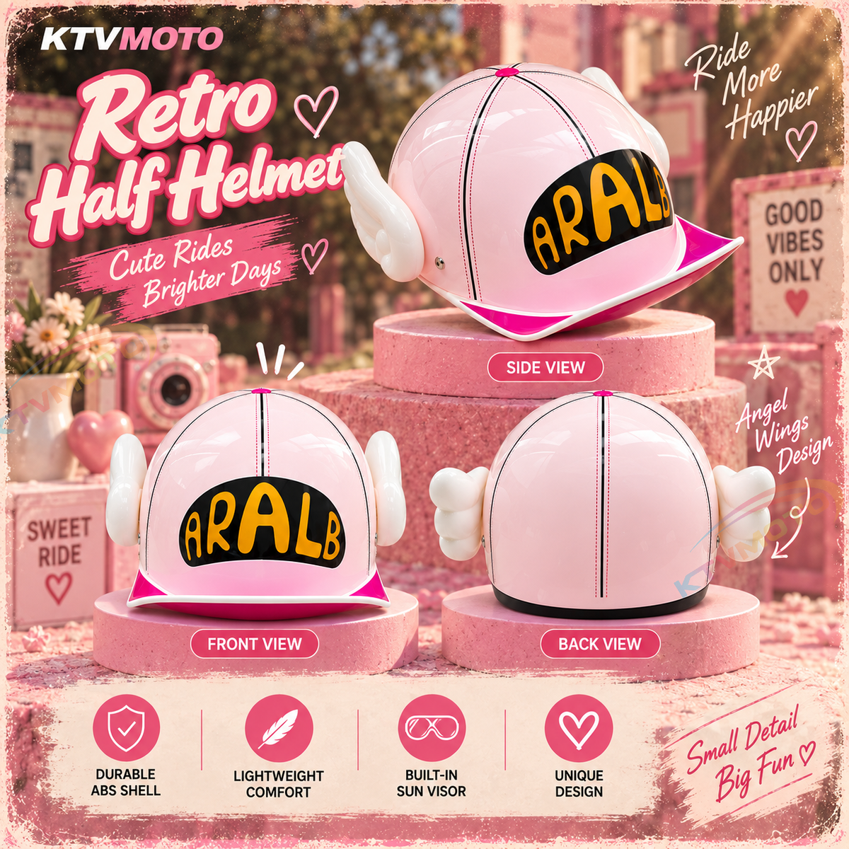 KTVMOTO Angel Wing Motorcycle Half Helmet Retro Rider Style-I272