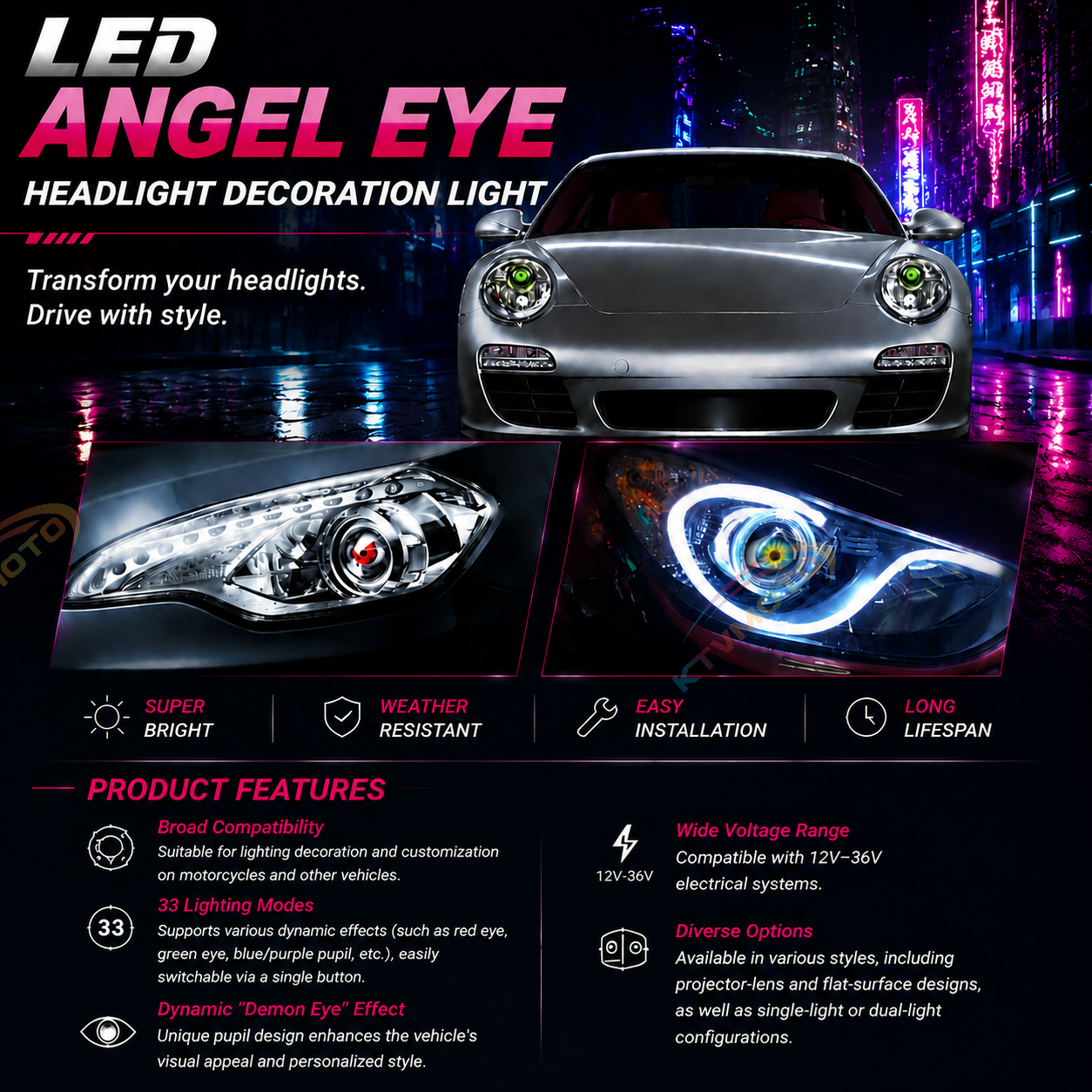 KTVMOTO Motorcycle dynamic big eyes devil eye light-D24