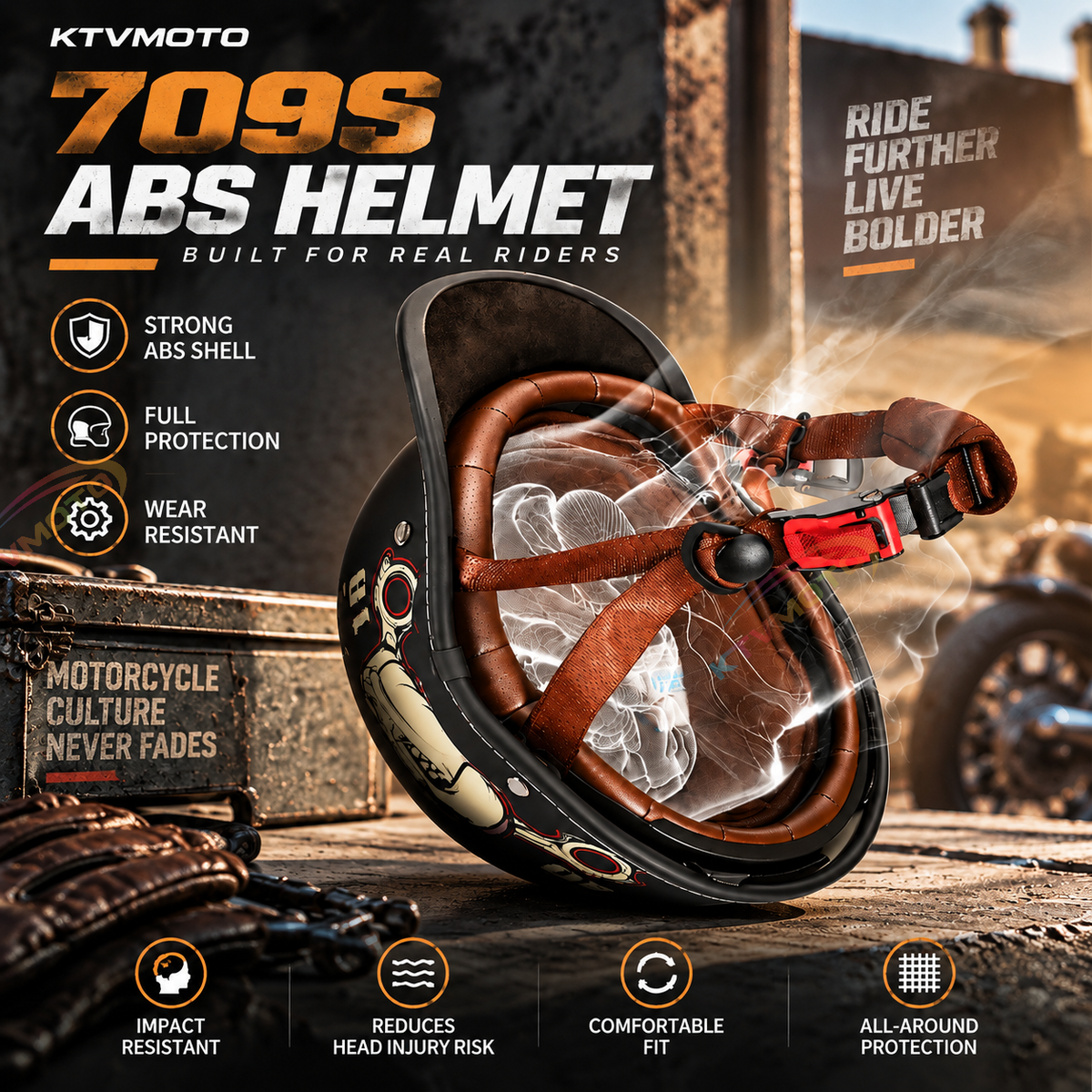 Retro-style motorcycle half-helmet with a ducktail design-I298
