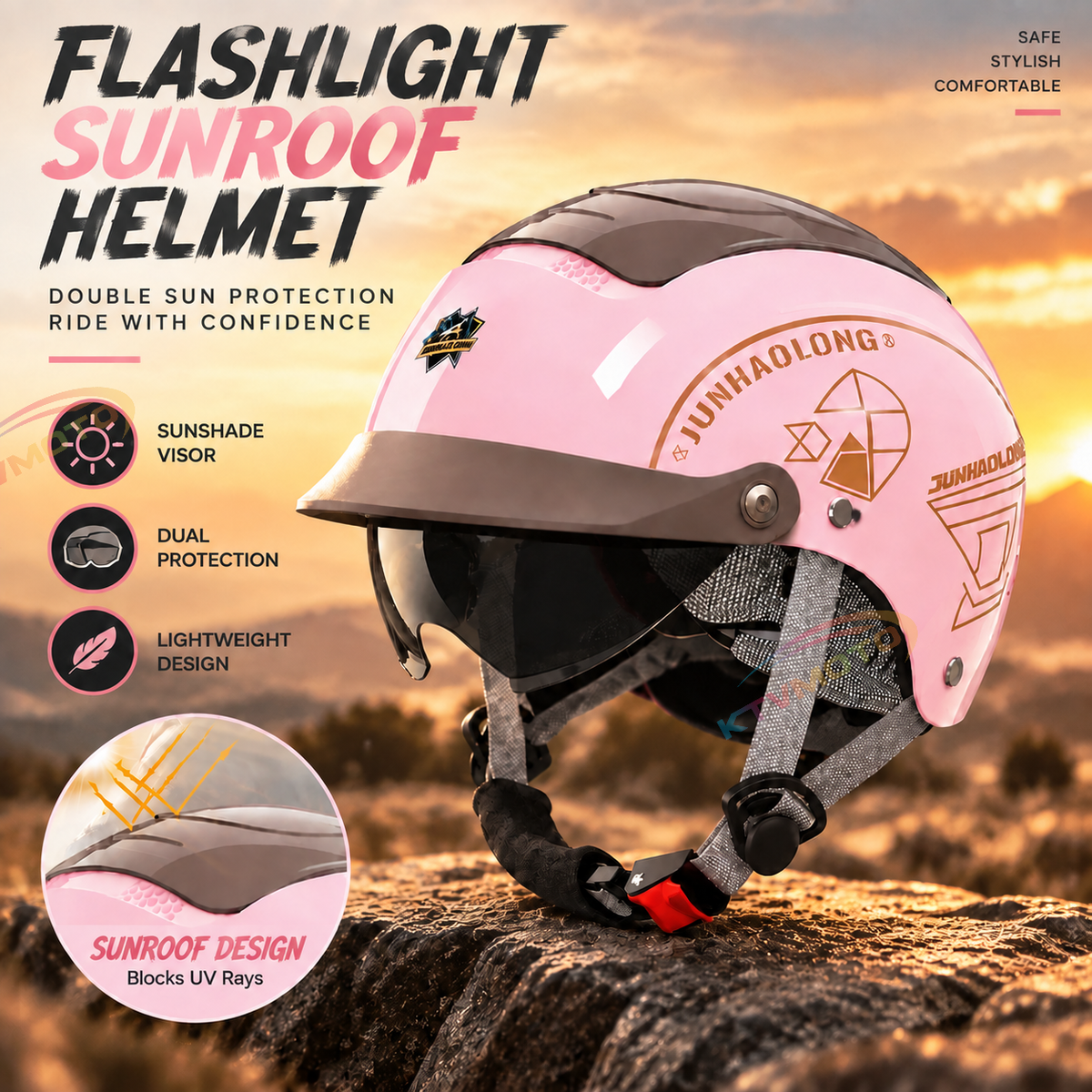 KTVMOTO Retro Half Helmet with Built-in Sun Visor for Riders-I274