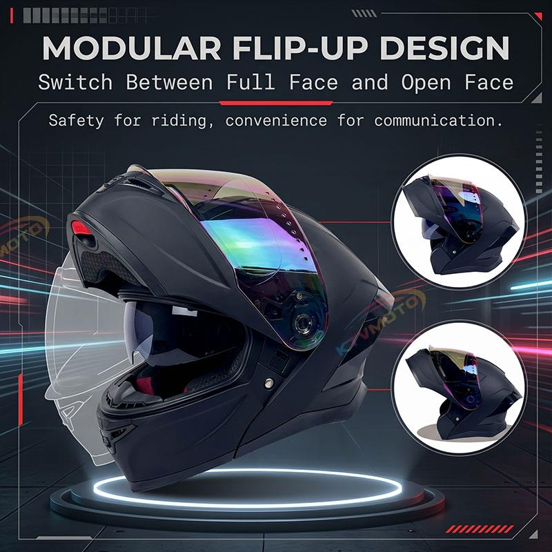 Modular motorcycle helmet with dual flip-up visor (DOT) approved-I66