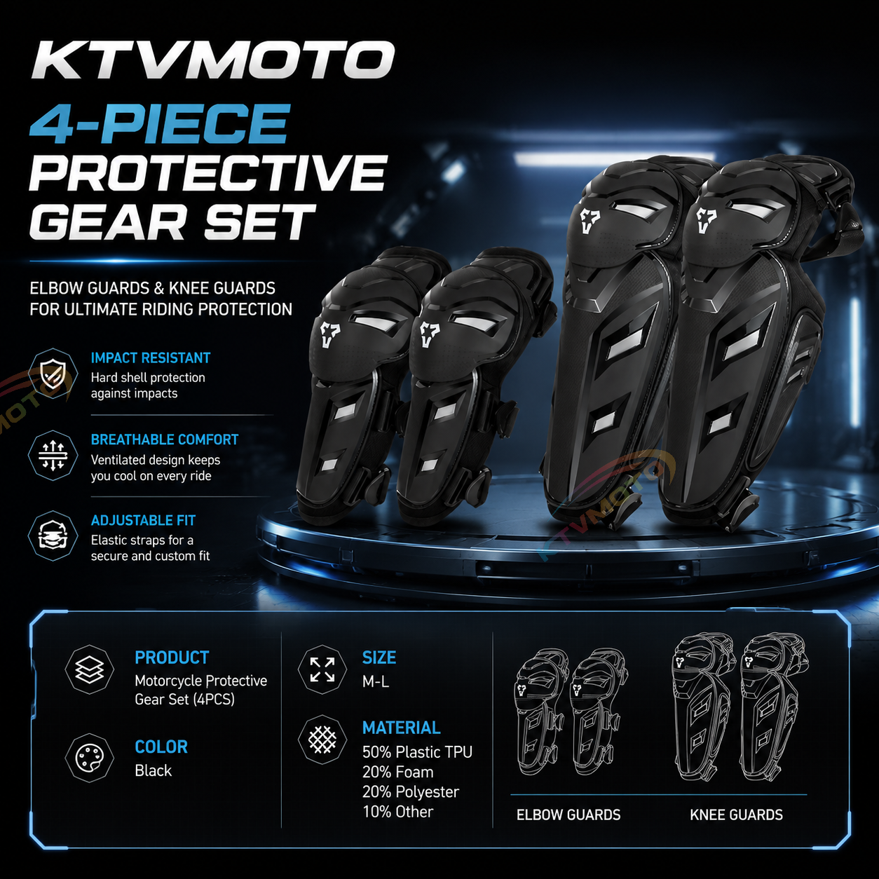 4-Piece Motorcycle Knee and Elbow Guard Set-Y49