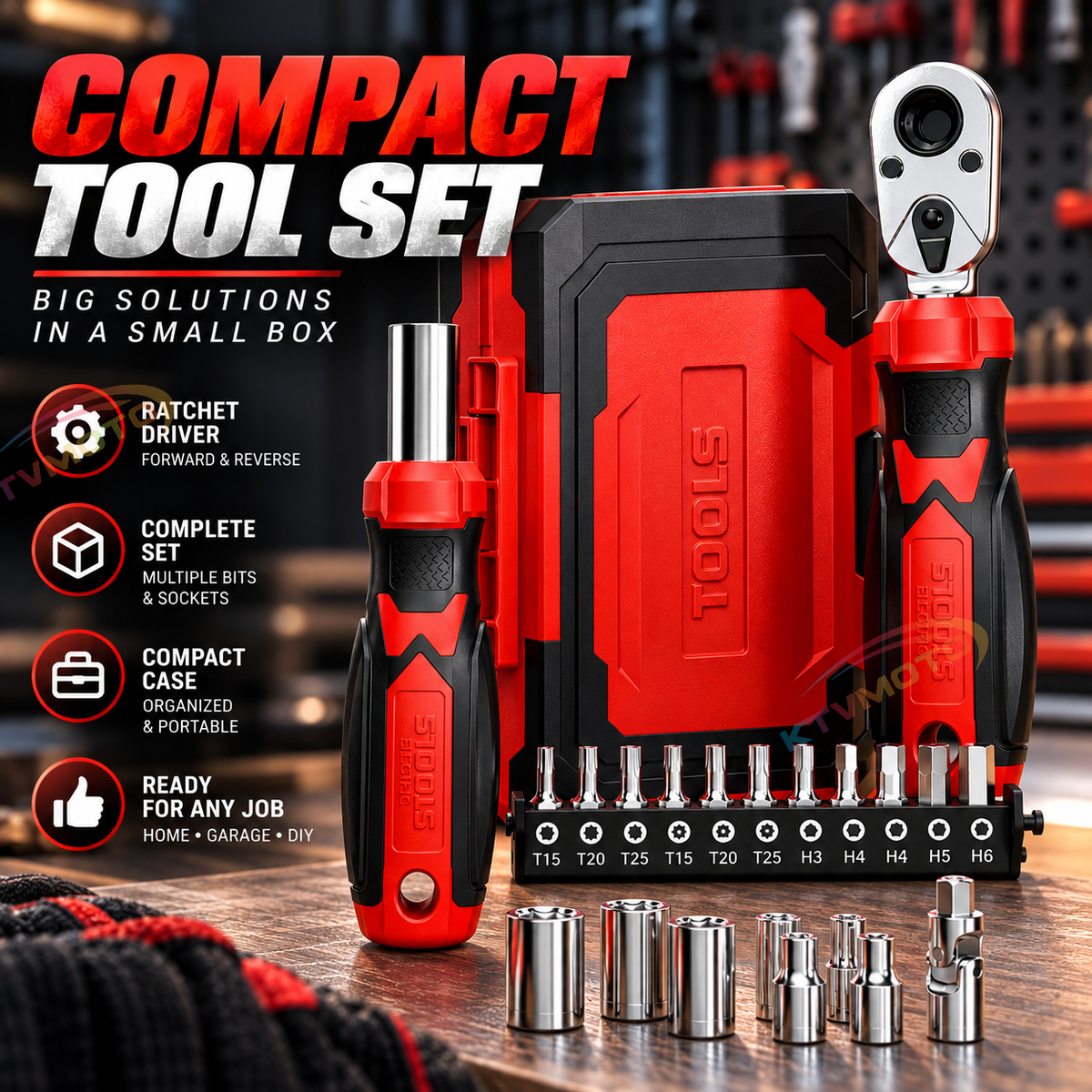 KTVMOTO Motorcycle Tool Kit with Ratchet Wrench and Screwdriver Set-MT04