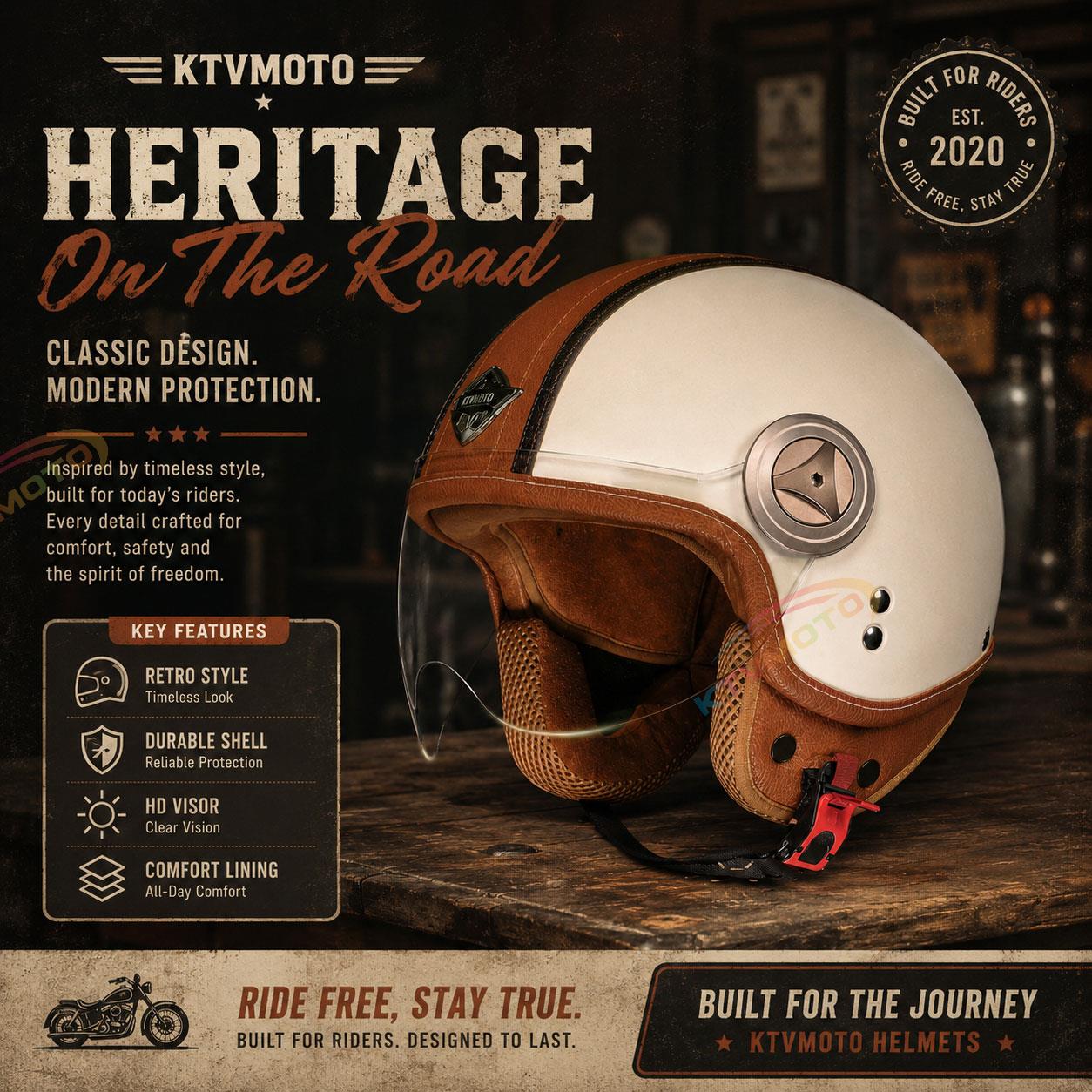 Retro leather convertible motorcycle helmet-I45