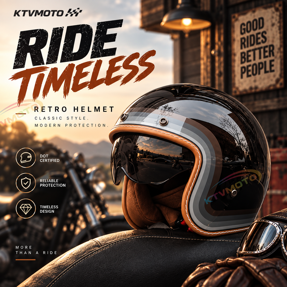 KTVMOTO Retro-style open-face motorcycle helmet-I25