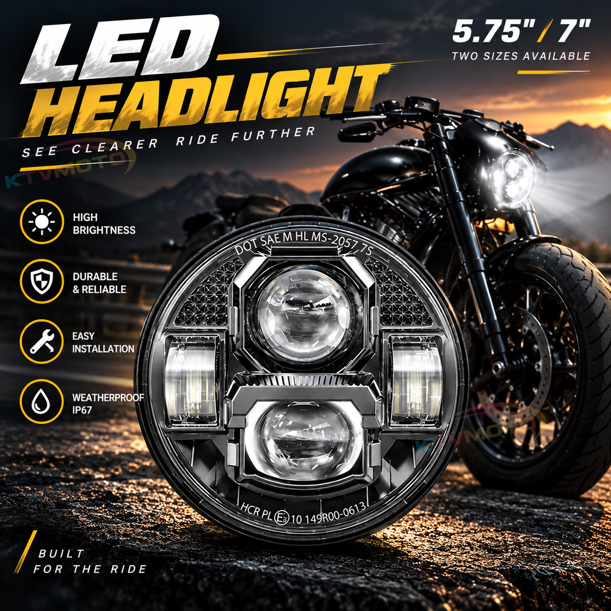 KTVMOTO Harley 7-inch Headlight / Softail 5.75-inch LED-ML08