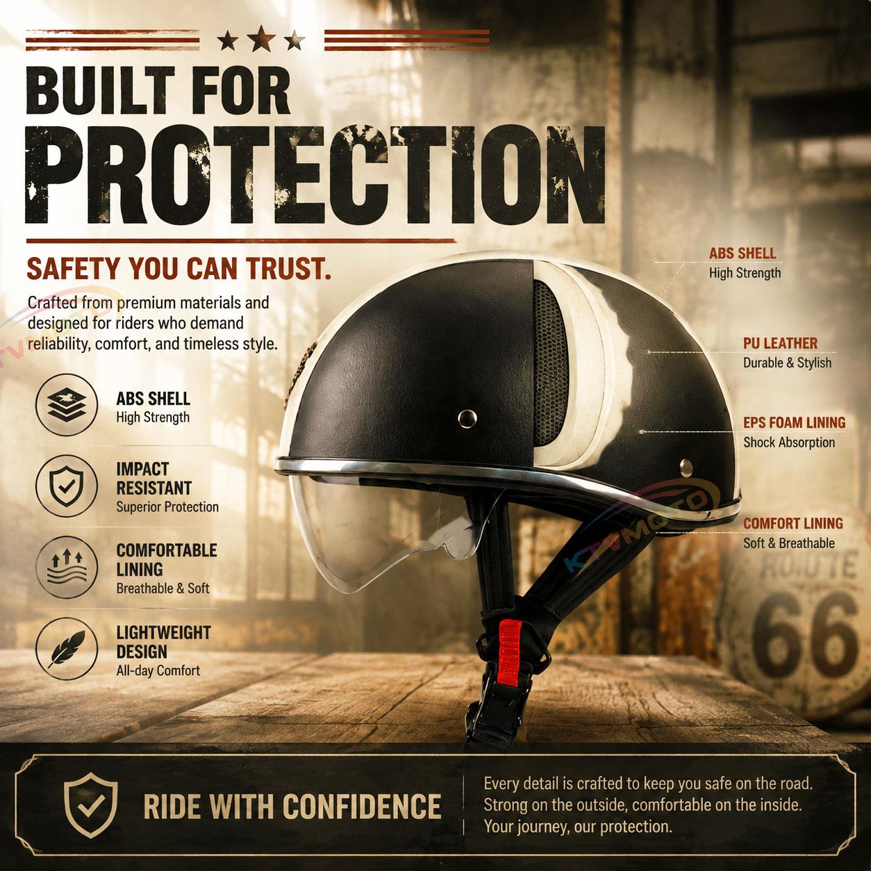 Retro two-tone cruiser motorcycle helmet with goggles-I23