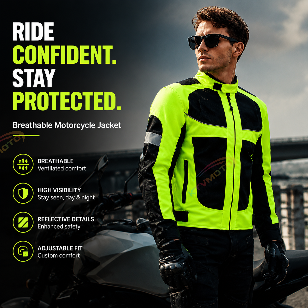Breathable motorcycle riding gear with reflective elements-J100