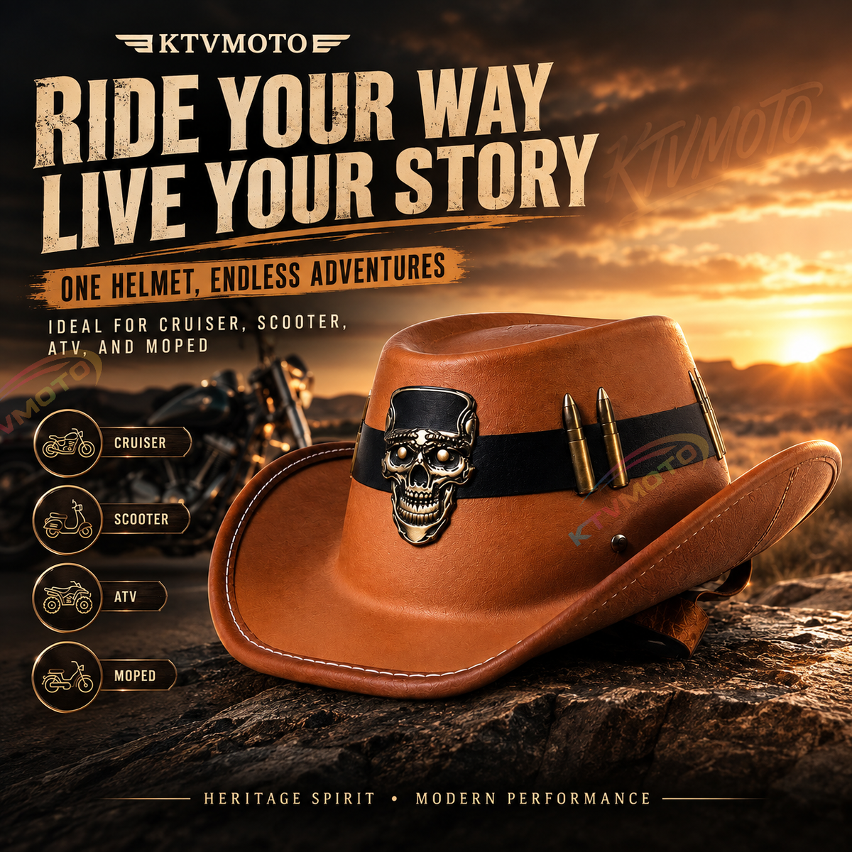 Cowboy-style leather motorcycle half helmet- I08