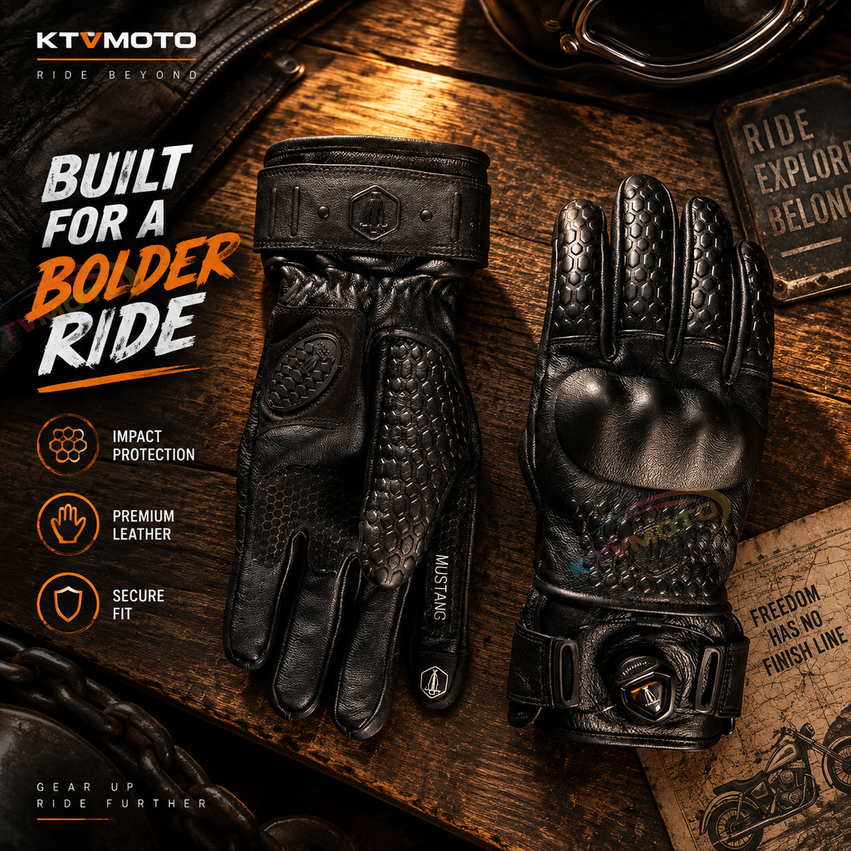 KTVMOTO Autumn/Winter Warm Retro Cowhide Motorcycle Gloves-G48