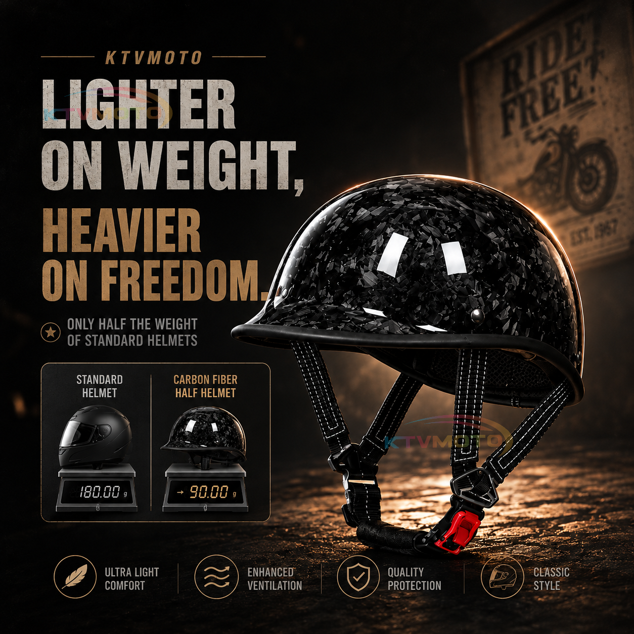 KTVMOTO Carbon fiber motorcycle half-helmet cruiser helmet-I52