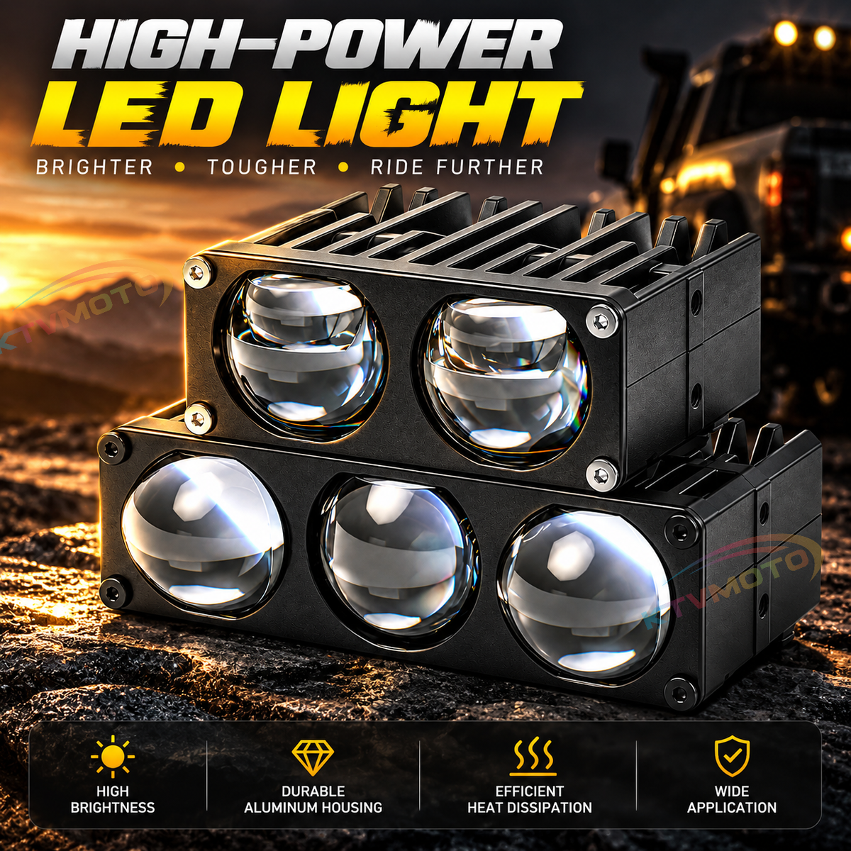 KTVMOTO LED Projector Driving Lights Dual & Triple Lens Off-Road Pods-D33