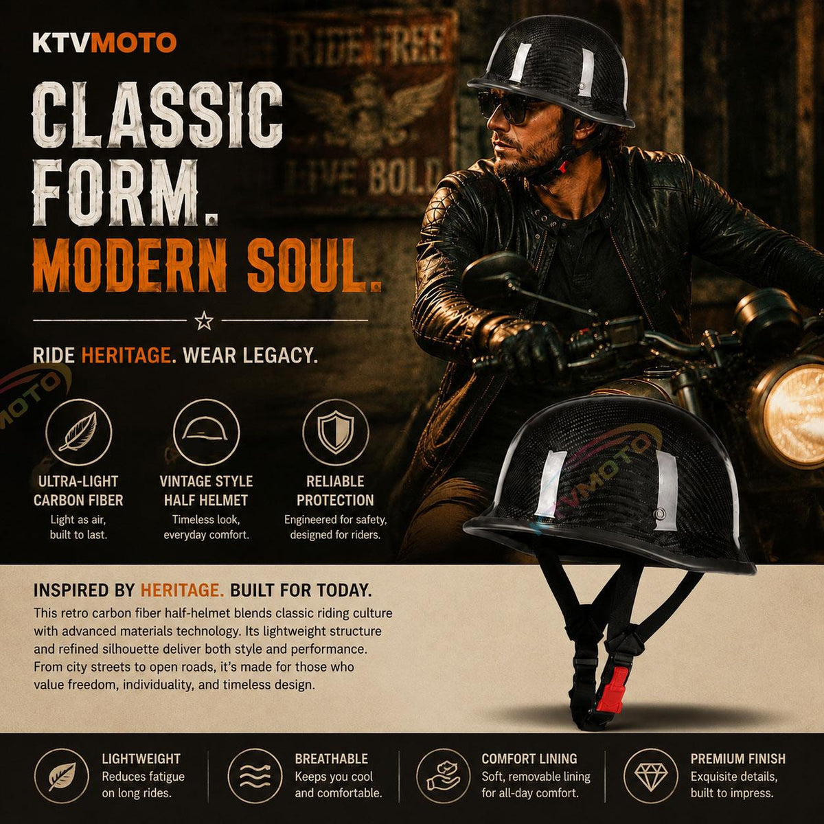 Carbon fiber retro motorcycle half helmet-I51