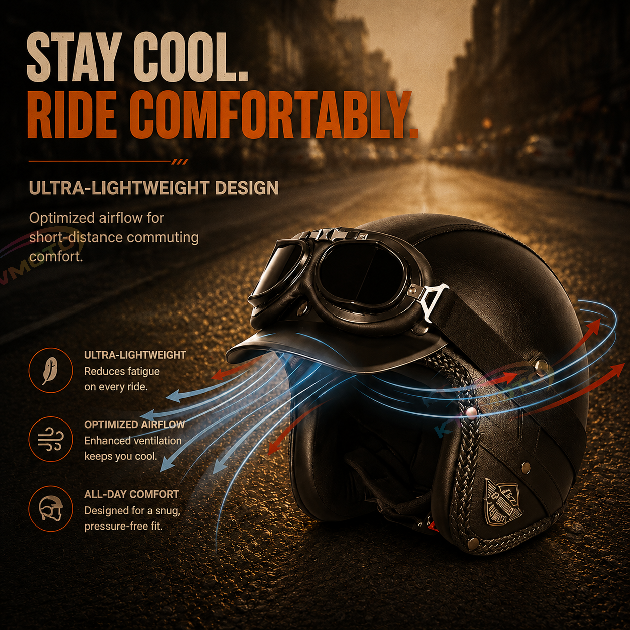 KTVMOTO Matte Leather Retro Motorcycle Half Helmet-I19