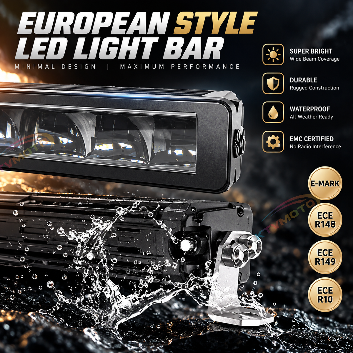 KTVMOTO Off-Road LED Light Bar with Amber DRL for Truck SUV ATV-D30