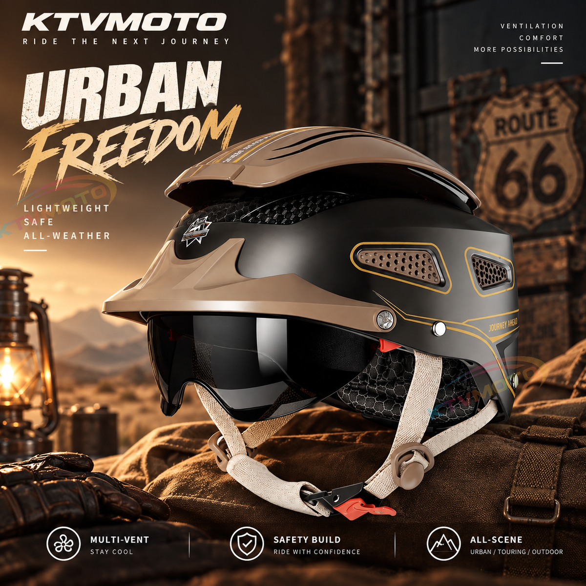 KTVMOTO Vintage Motorcycle Half Helmet with Sun Visor-I270