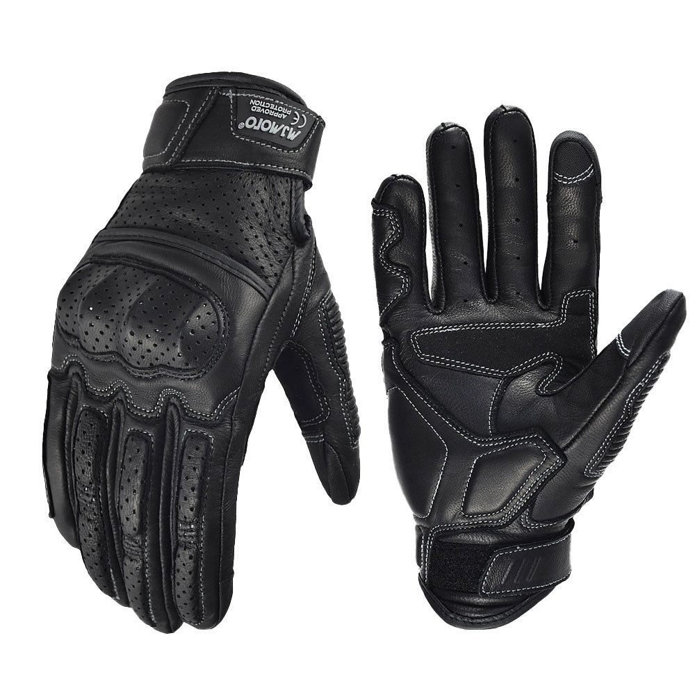 Retro genuine leather shockproof touchscreen motorcycle gloves-G96
