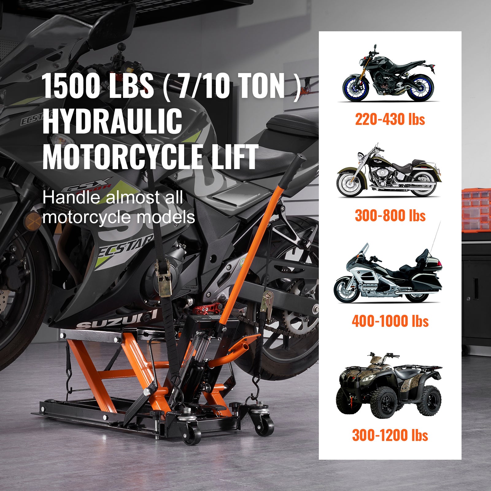 Steel hydraulic motorcycle jack stand