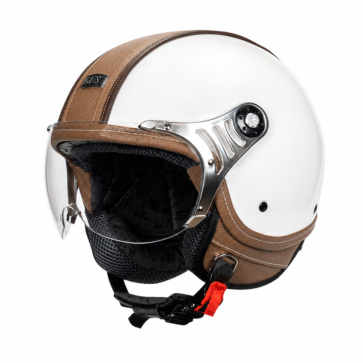 Retro leather open-face motorcycle helmet scooter gear – I53