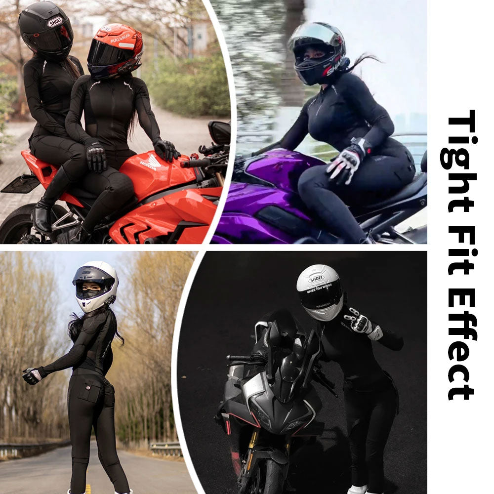 Women's motorcycle slim-fit jacket and pants set with removable padding-J37