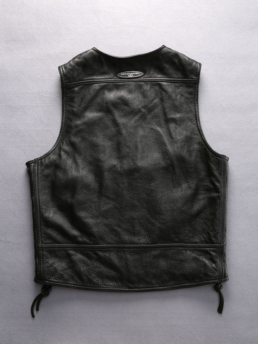 Harley vest steel chain genuine leather vest-A34