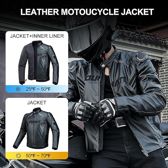 Men's Leather Motorcycle Jacket, 3-in-1 - J31