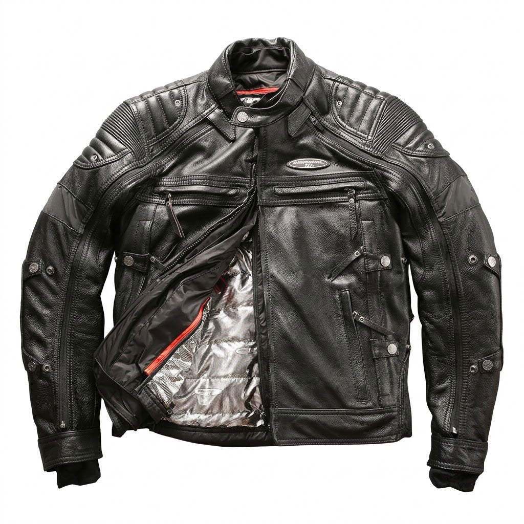 Detachable four-piece motorcycle top layer yellow cowhide leather jacket-A29