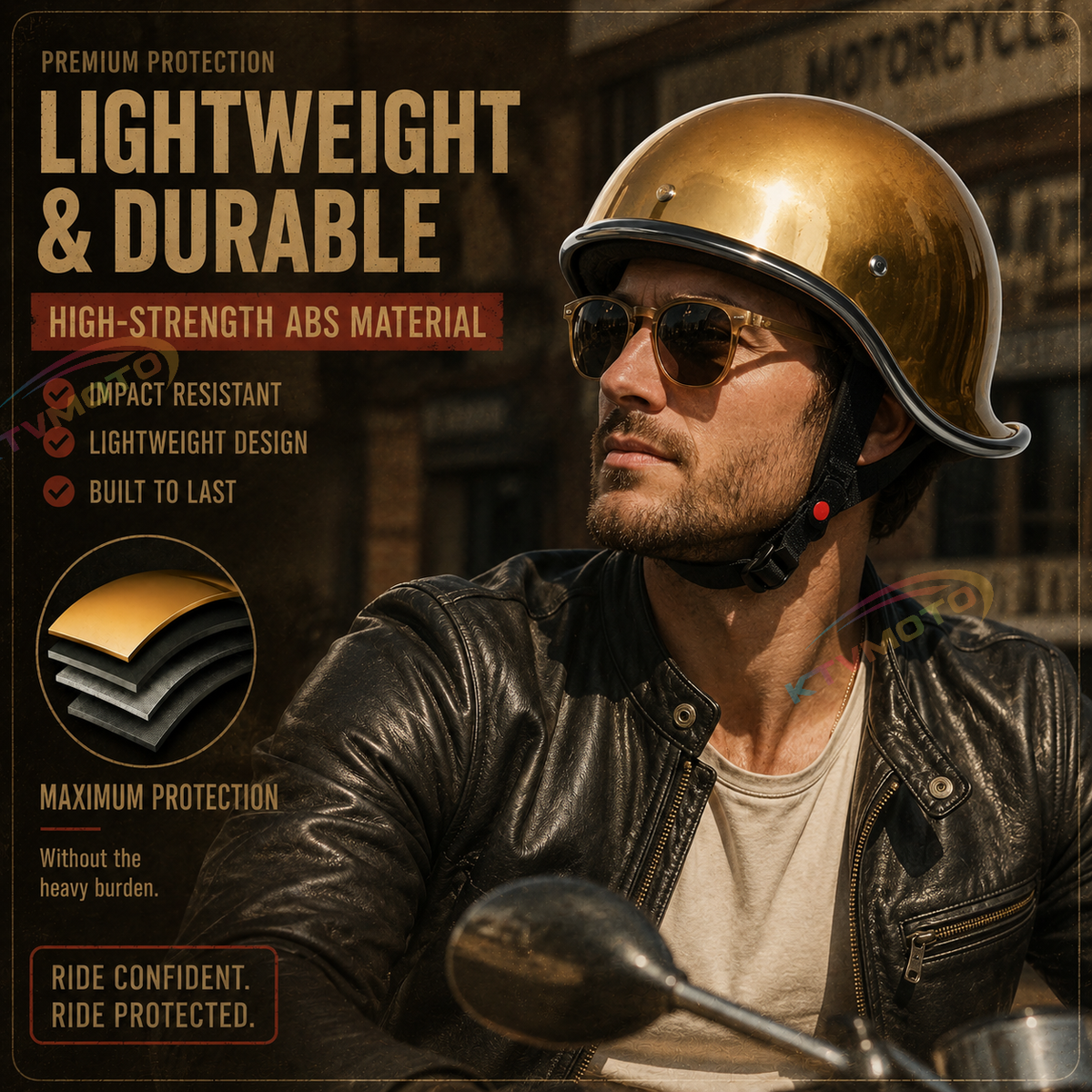 KTVMOTO Retro Motorcycle Half Helmet – Vintage Rider Style-I42