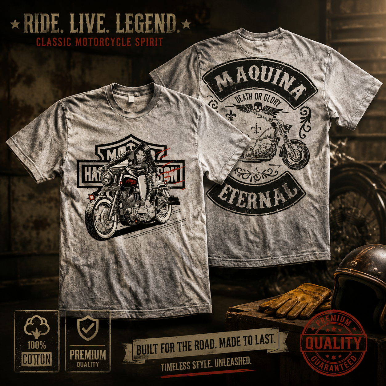 Heavyweight Retro Biker-Style Short-Sleeve T-Shirt - T01