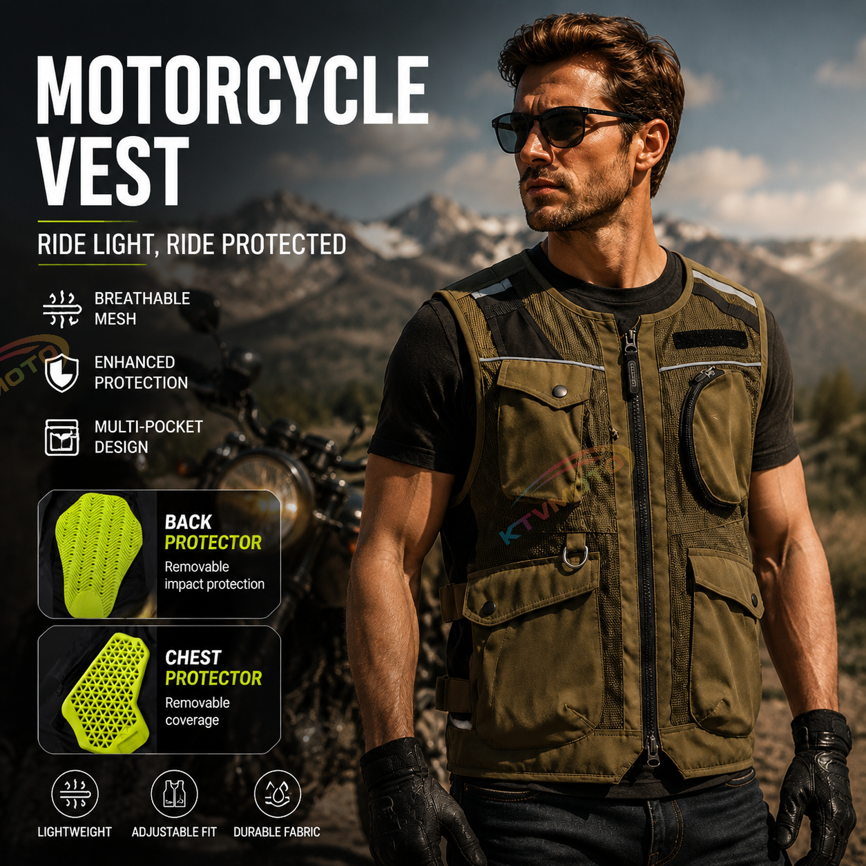 Breathable and abrasion-resistant motorcycle riding vest-J93
