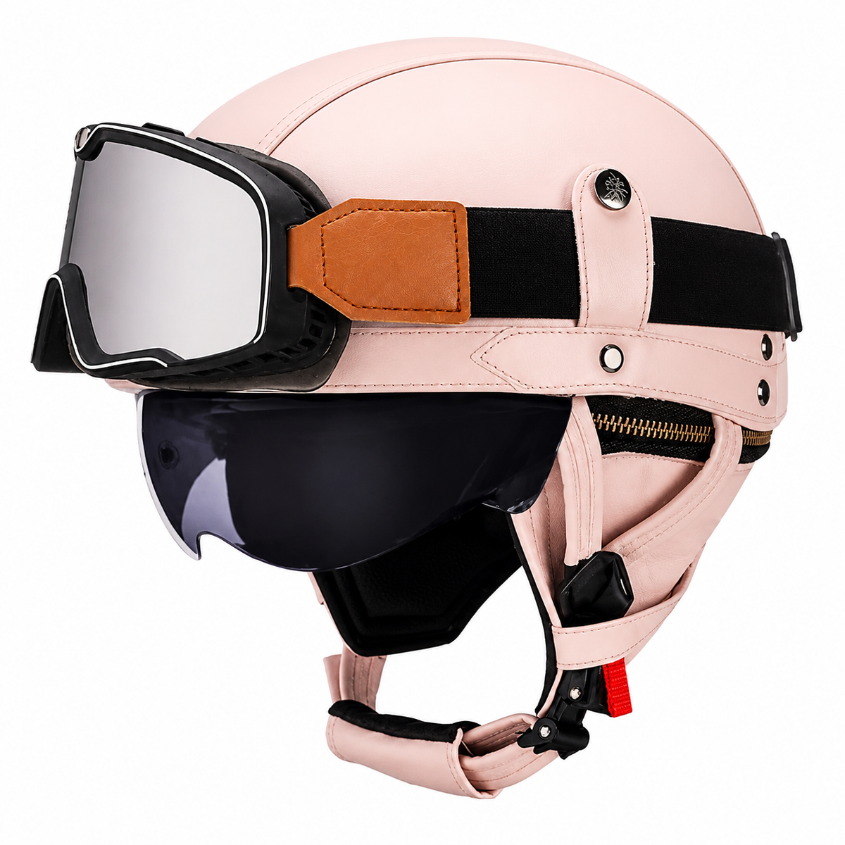 KTVMOTO Vintage Leather Motorcycle Helmet with- I06