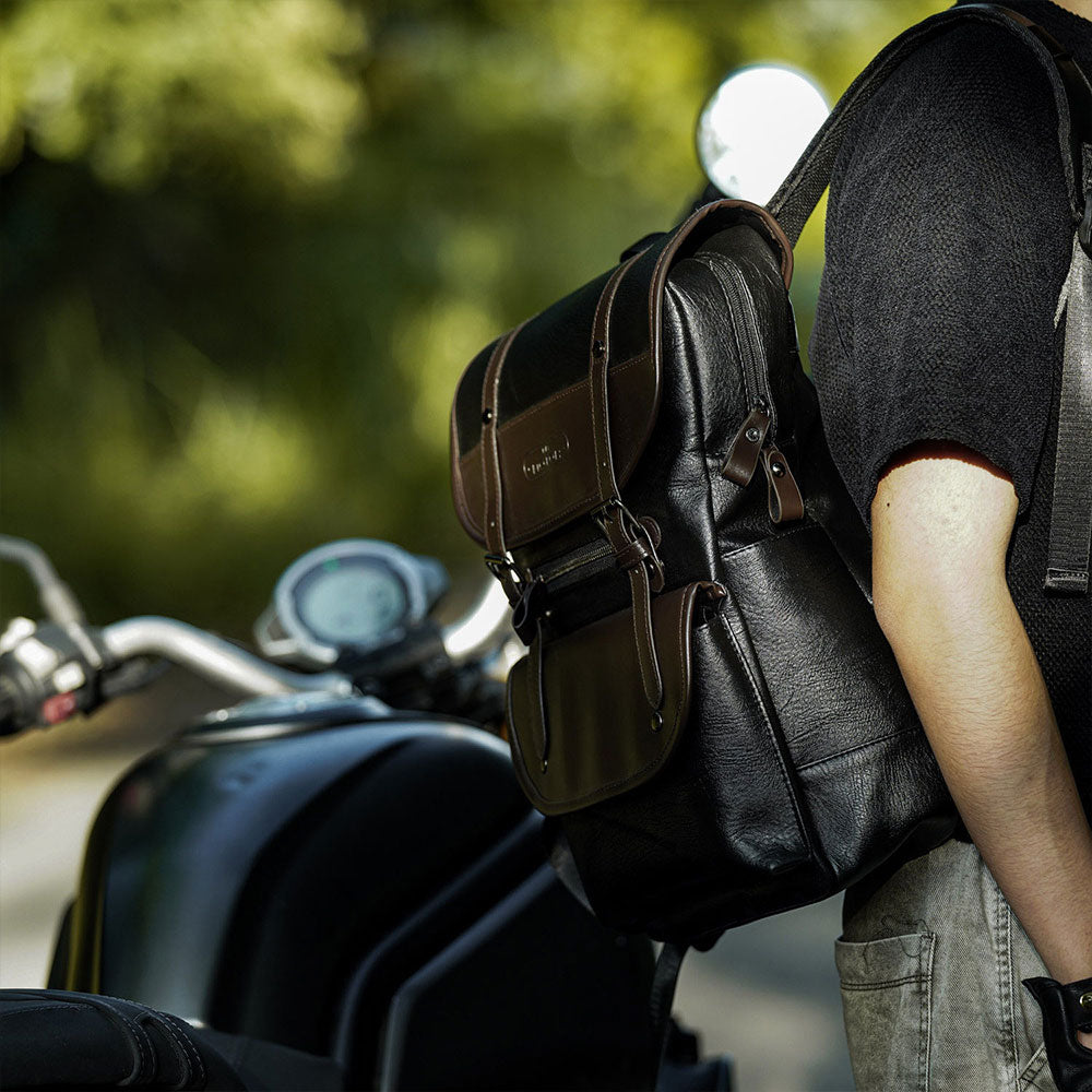 Retro faux PU leather motorcycle backpack-B11