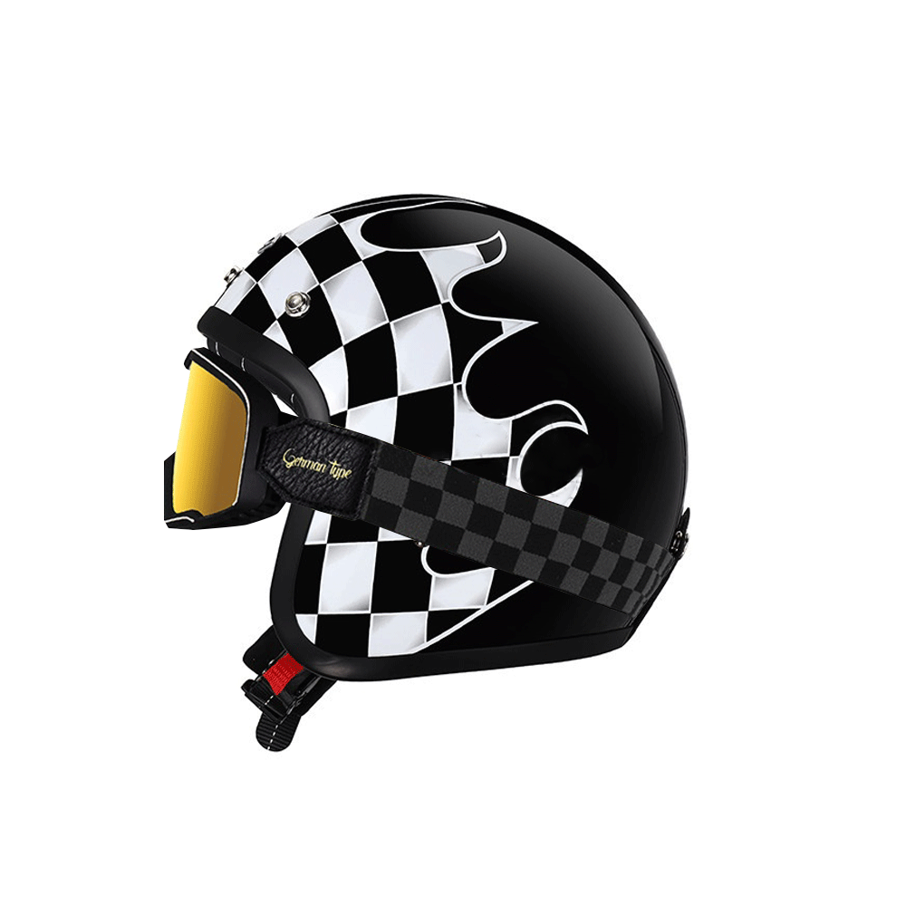 Retro Flame Pattern Convertible Motorcycle Helmet-I64