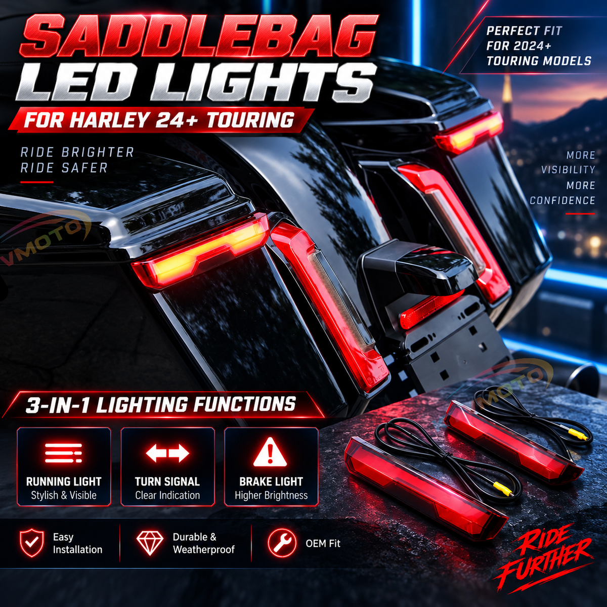 Harley 121CVOST Saddlebag Sequential Light (Fits 2024+ Models) Brake Light-M02