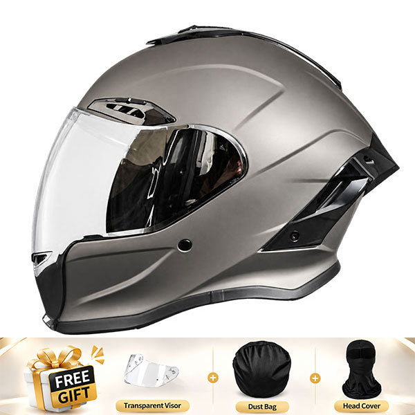 Cool full-face motorcycle helmet, featuring a rear spoiler and an extended visor-I308