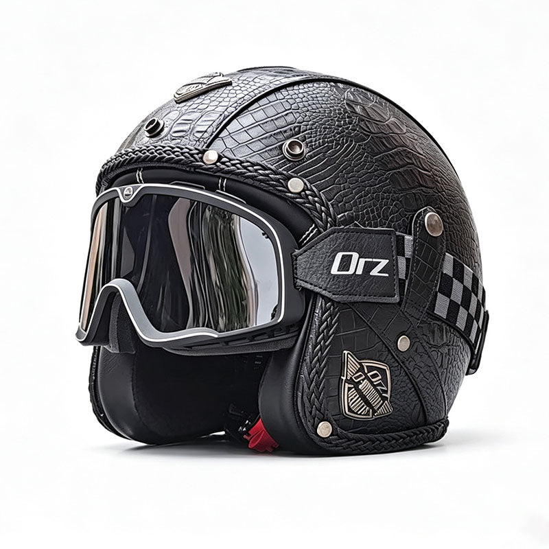 KTVMOTO Matte Leather Retro Motorcycle Half Helmet-I19