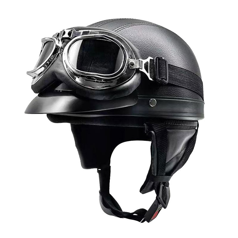 KTVMOTO Retro Motorcycle Half Helmet with Vintage Goggles & Visor-I267