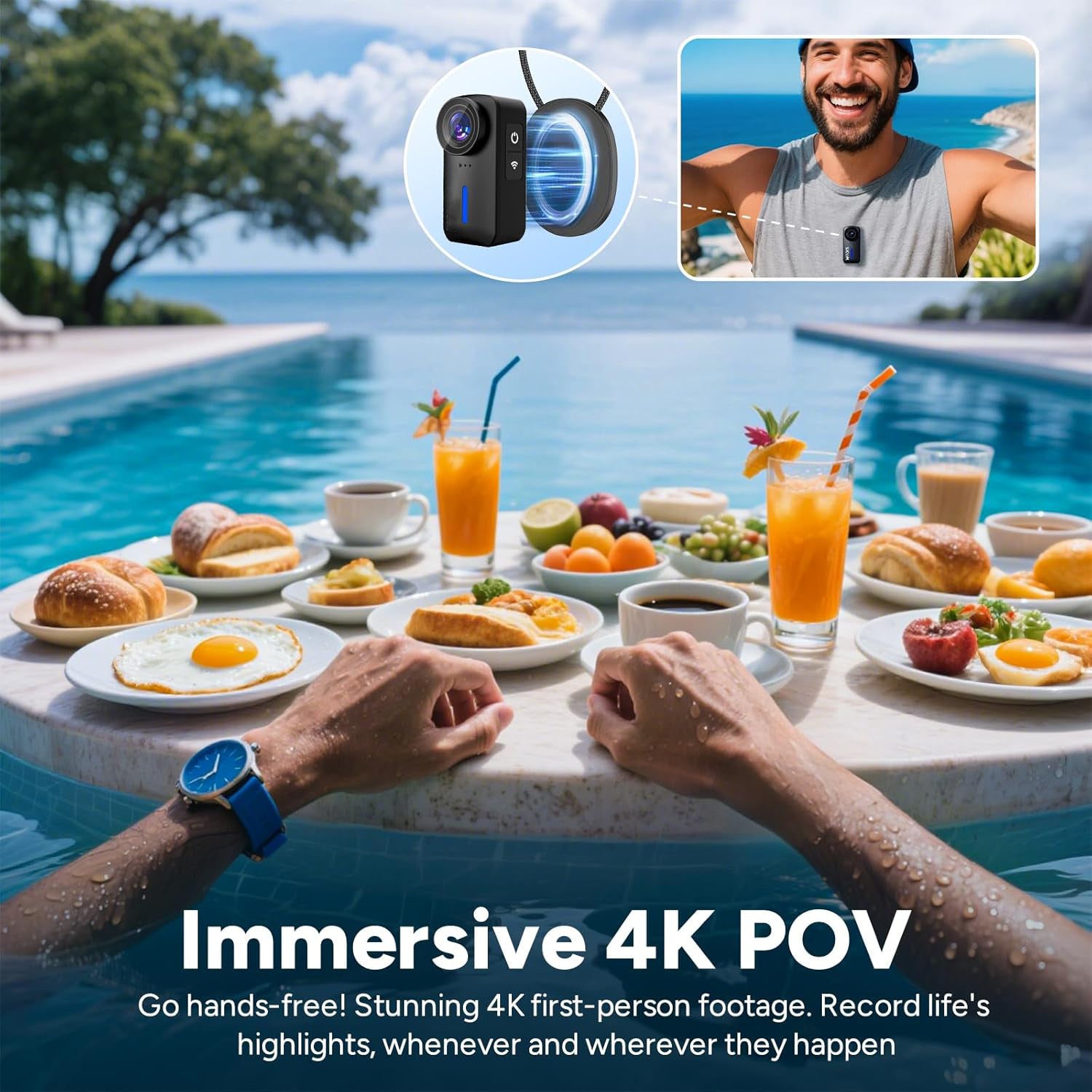4K POV Pocket Action Camera 170° FOV Video 6-Axis Stabilization Mini Body Camera